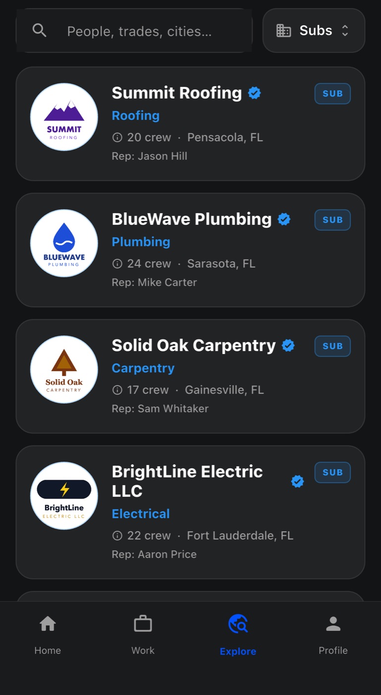Bula Work app: verified subcontractors